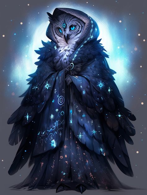 Owlkin Fantasy Art, Humanoid Owl Concept Art, Fantasy Owl Creature, Owlin Dnd Warlock, Owlin Dnd Art, Owl Person Character Design, Owlin Wizard, Owlfolk Dnd, Owl Humanoid