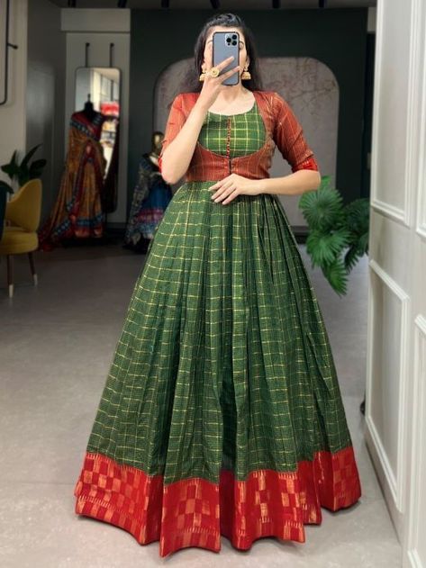 Pattu Long Frocks For Women, Traditional Dresses Indian, Long Frocks For Women, Frock Designs, Blouses Designs, Long Frock Designs, Traditional Gowns, Long Gown Design, Simple Frocks