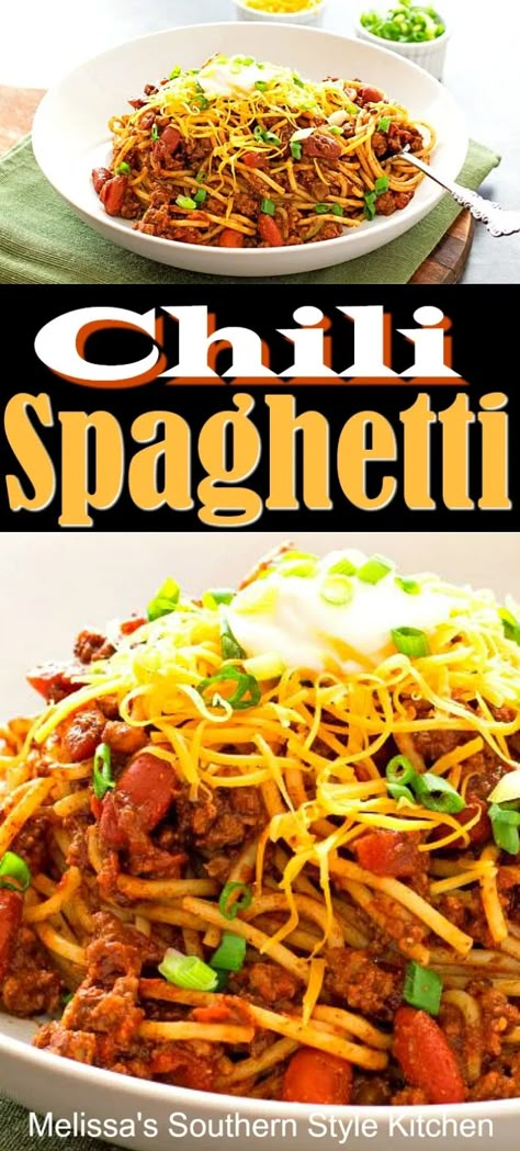 Chili Spaghetti Recipe, Chili Spaghetti, Chili Bake, Chili Pasta, Food Bites, Pasta Spaghetti, Comfort Food Southern, Lobster Recipes, Man Food