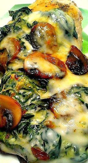 Smothered Chicken with Mushrooms and Creamed Spinach Smothered Chicken With Mushrooms, Chicken With Mushrooms, Spinach Casserole, Smothered Chicken, Chicken Spinach, Creamed Spinach, Spinach Stuffed Mushrooms, Spinach Stuffed Chicken, Poultry Recipes