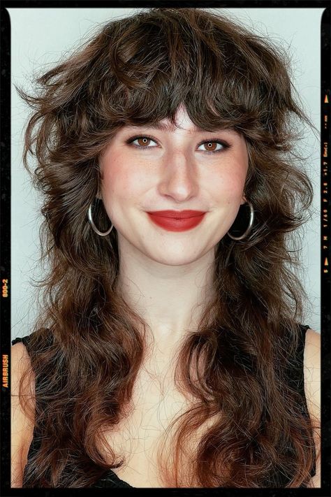 Shaggy Haircut - Wolf Cut Hair Long Shaggy Mullet Curly Hair, Shag Thick Hair, Thick Hair Fringe, 80s Wolfcut, 70s Shaggy Haircut, Brown Shag Haircut, Shaggy Haircut With Bangs, 70s Shag Haircut, 70s Inspired Hair