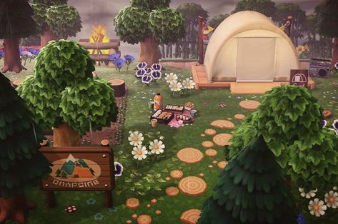 Acnh Campsite Inspiration, Acnh Outlander, Animal Crossing Campsite Ideas, Acnh Campsite Designs, Campsite Acnh, Animal Crossing Campsite, Acnh Campsite, Campsite Ideas, Animal Crossing Pc