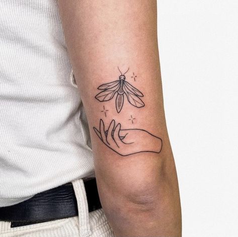 This was done by @jezhuot on instagram! Firefly Tattoo, Half Butterfly, Unique Butterfly Tattoos, Half Flower, Lightning Bug, Bug Tattoo, Tattoo For Son, Cute Little Tattoos, Cute Small Tattoos