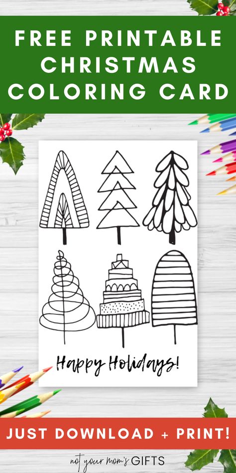 Not only does this FREE coloring card help you save money on your Christmas cards this year, but it’s also a great way to get yourself in the holiday spirit! Just print this Christmas Card to Color Free Printable & fold in half! | Christmas card coloring free printable | Christmas card coloring pages | free printable Christmas cards to color | free Christmas coloring pages | free Christmas card coloring pages | free Christmas card coloring printables | adult coloring cards | notyourmomsgifts.com Blank Christmas Cards Free Printable, Holiday Card Template Free Printable, Free Printable Christmas Cards For Kids, Printable Christmas Cards To Color, Christmas Card Coloring Free Printable, Christmas Card Templates Free Printable, Printable Coloring Christmas Cards, Printable Christmas Cards For Kids, To Color Free Printable