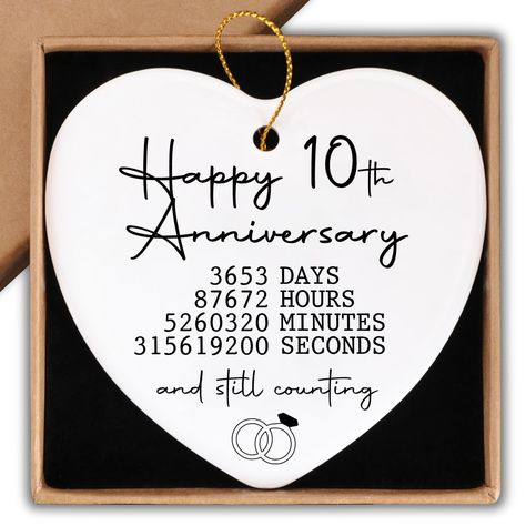 PRICES MAY VARY. 1.[10 year anniversary gift for couple]:this beautiful ornament makes a great keepsake gift ,printed with words ''happy 10th anniversary 3653 days 87672 hours 5260320 minutes 315619200 seconds and still counting'',You will always cherish the people who love you. 2.[Perfect gifts]:this is a personalized keepsake, each ornament is made from porcelain ceramic,as the nice gift to celebrate their special day,the perfect keepsake nicely printed with warm phrase and heartfelt message. Happy 60th Anniversary, Anniversary Wedding Gifts, Happy 50th Anniversary, 5 Year Anniversary Gift, 50 Wedding Anniversary Gifts, Anniversary Ornament, Gifts For Parents, Wedding Gifts For Parents, Engagement Gifts For Her