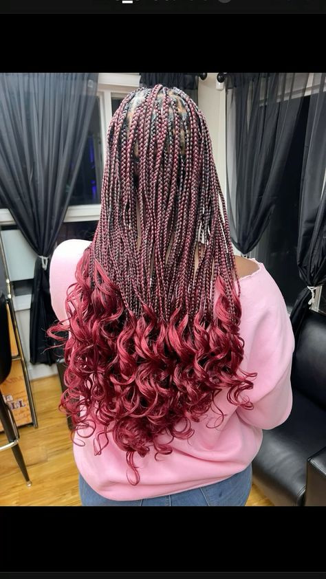 Wine French Curls Braids, Braids French Curls, Red Hair Styles, Medium Braids, Holiday Braids, Braids French, French Curls, Red Hair Color Ideas, Cherry Red Hair