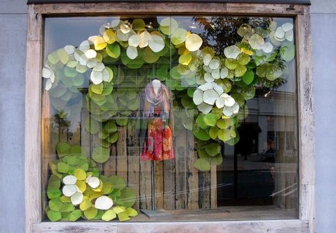 Anthropologie Window Display, Anthropologie Display, Boutique Window Displays, Autumn Window Display, Fall Windows, Store Window Displays, Window Display Design, Small Chandelier, Store Windows