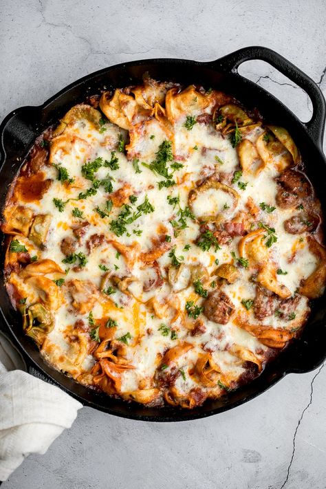 Cheesy Tortellini and Sausage Bake - Ahead of Thyme Bake Ahead, Cheesy Tortellini, Creamy Tortellini Soup, Lazy Lasagna, Tortellini Bake, Sausage Tortellini, Tortellini Pasta, Sausage Bake, 30 Minute Dinners