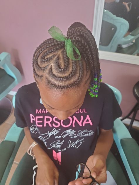 #hairbraids #childrensbraids #edgesonfleek #kidhairinspiration #naturalhair #blackownedbusiness #braidout #edgeproducts #feedinbraids #chicagohairstylist #edgeslaid #kidbraidstyles #braidhair Braided Heart Hairstyles Black Hair Kids, Braided Ponytail For Black Kids, Braiding Hairstyles For Black Girls Kids, Braid Hairstyles For Black Kids, Braided Ponytail Hairstyles Black Kids, Lil Girl Braid Styles, Braid Styles For Kids, Kids Braid Styles, Hairstyles Heart