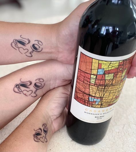 Coffee And Wine Tattoo Ideas, Tattoo Amigas, Sisters Tattoos, Brunch Quotes, Friendship Tattoo, Matching Sister Tattoos, Matching Sisters, Friendship Tattoos, Wine Travel