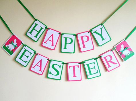 Happy Easter Decorations Happy Easter Banner by DreamsByTheRiver Easter Bunting, Bunny Banner, Happy Easter Banner, Happy Easter Sign, Spring Banner, Banner Online, Easter Sign, Easter Banner, Easter Garland