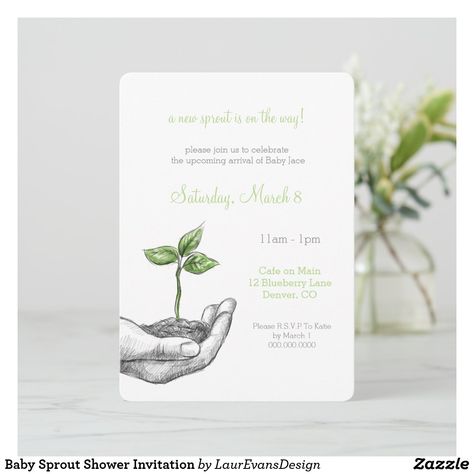 Baby Sprout Shower Invitation Shower Invitation, Shower Invitations, Baby Shower Invitations, Baby Shop, Sprouts, Sign Poster, Thank You Cards, The Way, Free Design