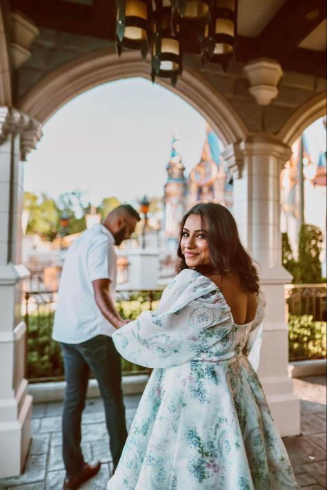 Disney Couples Photoshoot, Disney World Photoshoot Couple, Disney World Engagement Pictures, Disneyland Engagement Pictures, Disney Engagement Pictures, Disney World Engagement, Disney Gender Reveal, Disneyland Engagement Photos, Proposal Shoot