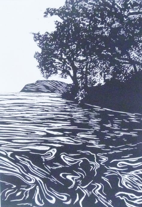 Linocut Water, Water Reflection Photography, Woodcut Printing, Woodcut Prints, Printmaking Projects, Anna Beck, Reflection Photography, Relief Printing, Water Patterns