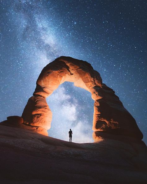 Sony | Alpha on Instagram: “Summer night desert skies courtesy of photographer @luke.sky.watcher 💫 "Exploring warm summer nights soaking in the stars underneath the…” Delicate Arch Utah, Arizona Aesthetic, Southwest Travel, The Night Is Young, Delicate Arch, Starry Nights, Utah National Parks, Body On, North America Travel