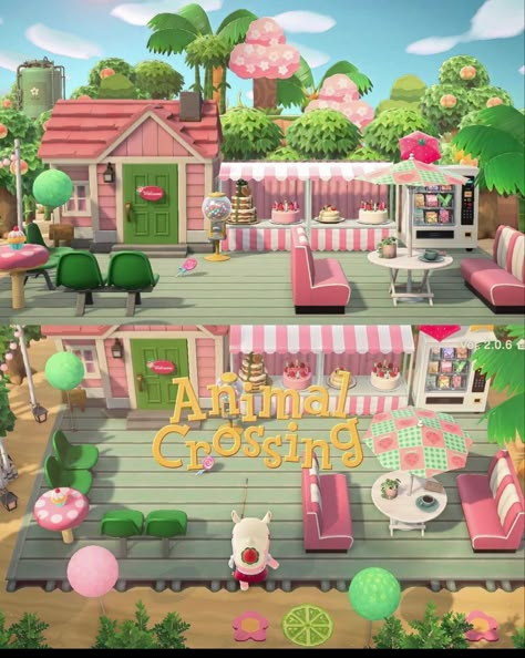 Pink Animal Crossing, Anch Ideas, Kawaii Island, Acnh Kidcore, Pink Island, Animal Crossing Memes, Ac Ideas, Cyberpunk Design, Acnh Inspiration