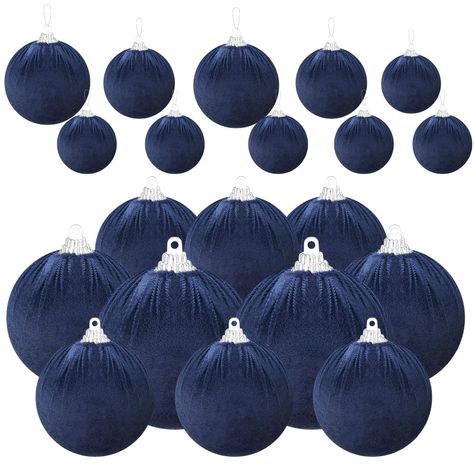 PRICES MAY VARY. Handmade Ornament Ball: Navy Blue Plastic foam velvet fabric wrapped ball decoration, lightweight, reliable and sturdy, can serve you for a long time, is not easily to broken or deformed, making it easy to store for future use. Easy to Hanging: Each top has a rope for easy hanging, handmade flocked shatterproof Christmas ball set adornment, made of quality plastic, durable, reliable and easy to hang, providing functionality and aesthetics that you can easily hang on your Christm Royal Blue And Silver Christmas Decor, Blue Plaid Christmas Decor, White Baubles, Navy Christmas, Silver Christmas Decorations, Plaid Christmas Decor, Christmas Experiences, Blue Christmas Tree, Hanging Fabric