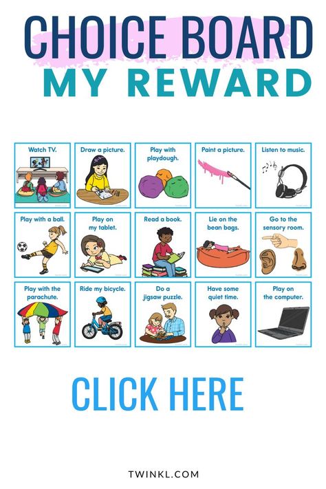 Provide special education children with a visual motivation to complete tasks or activities at school or home with this My Rewards Choices Board. 

Children can choose their reward from the colorful included pictures. This is an excellent resource to assist students who may need a visual reward system to help them complete tasks. Reward Choice Board, Visual Motivation, Communication Activities, Classroom Management Plan, Choice Board, Special Education Activities, Reward Chart Kids, Life Skills Activities, Choice Boards