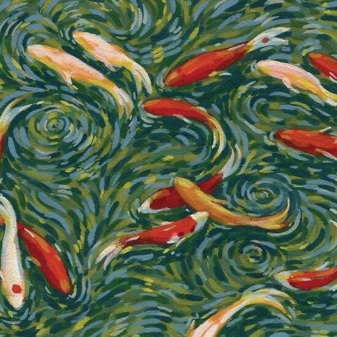 Backyard Koi Pond, Arte Inspo, Arte Sketchbook, Koi Pond, Art Collage Wall, Painting Art Projects, Gouache Painting, Funky Art, Pretty Art