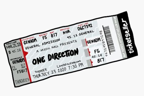 One Direction Concert Tickets, One Direction Tickets, Ticket Drawing, Ticket Sticker, London Telephone Booth, Scrapbook Prints, 1d Concert, 1960s Inspired, Concert Ticket