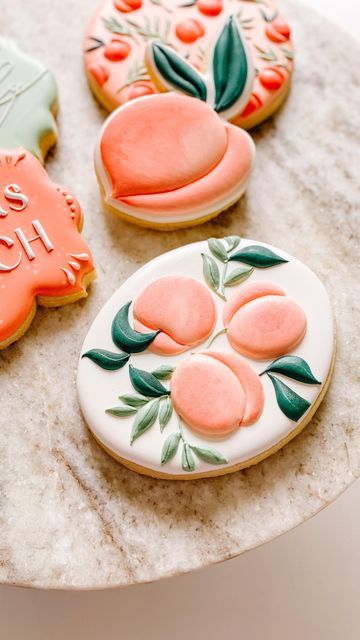 Peach Themed Cookies, Peach Decorated Cookies, Peaches Bachelorette Party, One Sweet Peach Cookies, Peach Cookies Decorated, Peach Baby Shower Cookies, Peaches Cookies, Peach Sugar Cookies, Citrus Cookies