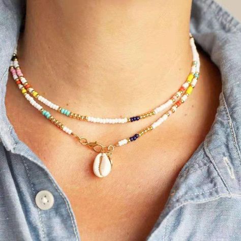 Items women's boho colorful rice beads necklace shell necklace women NHCT185765 Collar Hippie, Diy Collier, Cheap Necklaces, Beach Necklaces, Rice Bead, Styl Boho, Shell Necklace, Seed Bead Necklace, Shell Pendant