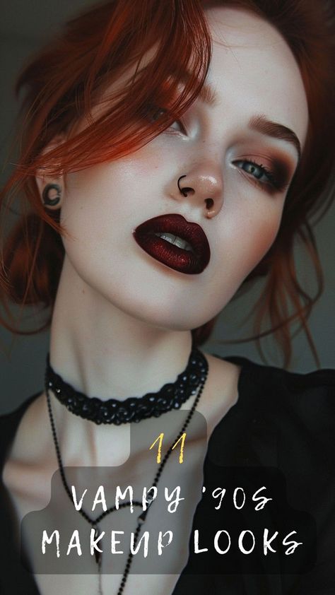 Rock the retro vibe! 💄🎸 Click to discover 11 vampy '90s makeup looks that will bring back the bold and beautiful era. #90sMakeup #VampyLooks #RetroVibe #BoldBeauty #MakeupRevival 90s Goth Makeup, Goth Makeup Looks, Goth Eye Makeup, 90s Makeup Look, Vampy Makeup, 90s Makeup, Dope Makeup, Goth Makeup, Ageless Style