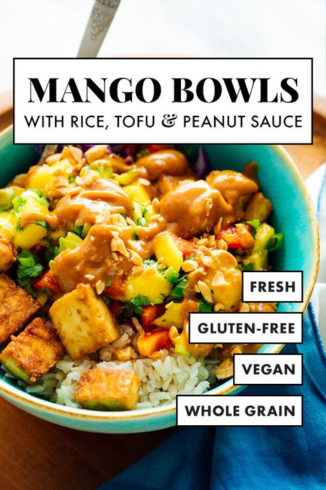 Mango Tofu, Tofu Bowls, Fresh Mango Salsa, Tofu Vegan, Burrito Bowls, Crispy Tofu, Vegan Bowls, Burrito Bowl, Mango Salsa