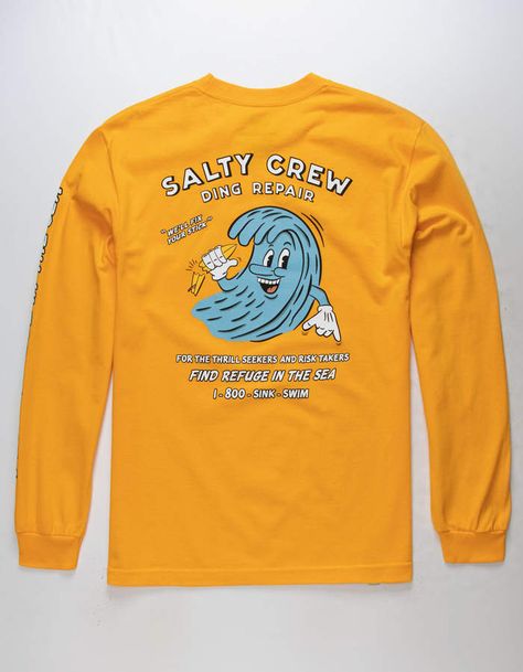 Salty Crew Ding Repair Gold Mens T-Shirt Salty Tshirt Ideas, Salt Life Shirts Women, Salty Crew Shirts, Vacation Surfing Crew Neck T-shirt, Graphic Print Crew Neck T-shirt For Sailing, Camping Tee, Teen Love, T Shirt Image, Graphic Logo