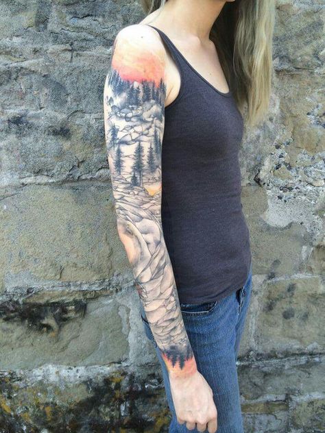 Forest Shoulder Tattoo For Women, Wildlife Half Sleeve Tattoo, Woods Tattoo Sleeve Women, Farm Sleeve Tattoo, Forest Sleeve Tattoo Women, Unique Half Sleeve Tattoos, Mother Nature Tattoos, Tattoos Mandala, Marquesan Tattoos