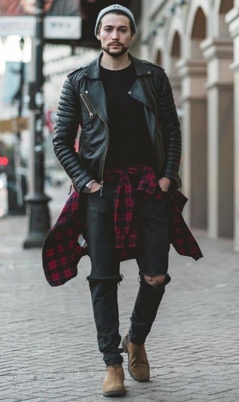 Rocker Outfit Men, Rock T Shirt Outfit, Rocker Style Men, Edgy Outfits Men, Rock Style Outfits, Rocker Outfit, Look Grunge, Men Fashion Casual Shirts, Look Rock