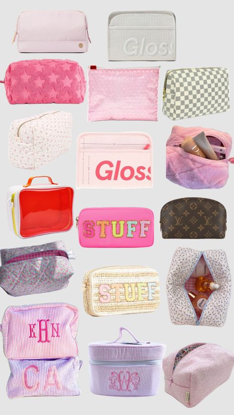 Preppy Skincare Bag, Sleepover Packing, Sleepover Packing List, Dr Makeup, Preppy Photos, Preppy Makeup Bag, Sleepover Stuff, Unrealistic Wishlist, Pencil Pouches