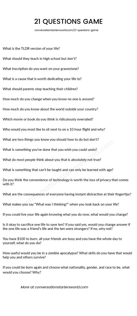 21 Questions Game Friends, 40 Questions Game, What If Game Questions, What Are The Odds Questions Game, Podcast Name Ideas For Best Friends, 50 Questions Game, 21 Questions Game Flirty, Whos Most Likely To Questions, Who's Most Likely To Questions