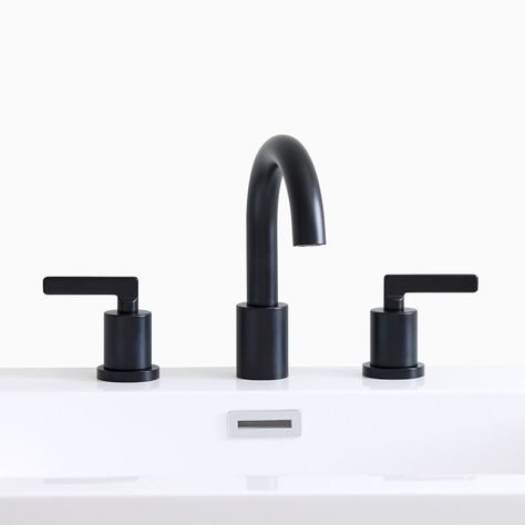 Jackson Bathroom Faucet | West Elm Bathroom Faucets Black, Black Faucet, Vanity Faucet, Coastal Bathrooms, Widespread Bathroom Faucet, Water Conservation, Black Bathroom, Single Bathroom, Bathroom Faucet