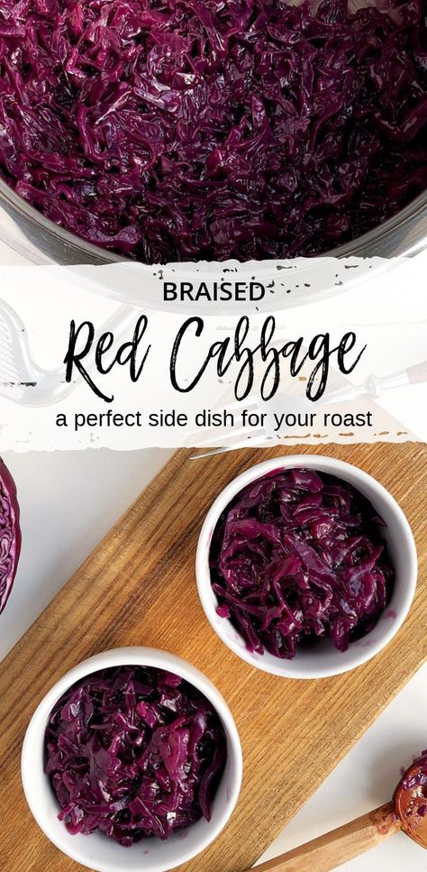 Red cabbage is a great side dish to accompany any roast meat. Braised on medium heat, this red cabbage has a little crunch and pleasantly sweet and sour taste. #redcabbage #sidedish #roastdinner #sundayroast #braisedcabbage Cooked Red Cabbage, Red Cabbage Recipe, Cabbage Side Dish, Winter Side Dishes, Red Cabbage Recipes, Roast Meat, Braised Red Cabbage, Braised Cabbage, Cabbage Recipe