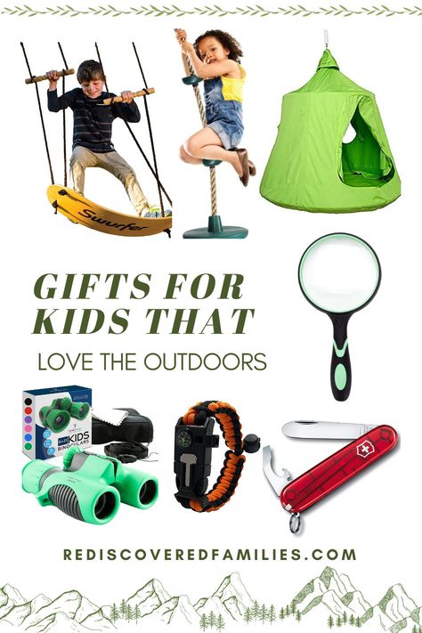 Got an outdoorsy kid? Our gift guide has 60+ ideas that are sure to make your outdoor child happy! We've got tools, gear, toys, and science kits. Loads of ideas for all budgets and interests. Fantastic gifts for all the young explorers in your family. Outdoor Boy Gifts, Gift Ideas For Kids Who Have Everything, Outdoor Toys For Boys 8-10, Outdoor Toys For Kids 4-8, Outside Toys For Boys, Outdoor Christmas Presents, Outdoor Kids Toys, Outdoor Gifts For Kids, Outside Toys For Kids