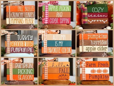 Fall Tray Decor, Fall Tray, Thanksgiving Books, Fall Tiered Tray Decor, Tray Ideas, Fallen Book, Wood Book, Wooden Books, Fall Mini