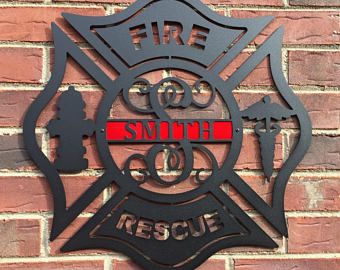 Maltese Cross Firefighter, Monogram Door Wreath, Firefighter Decor, Over The Door Hanger, Monogram Door Hanger, Firemen Gifts, Wildland Firefighter, Pool Signs, Personalized Metal Signs