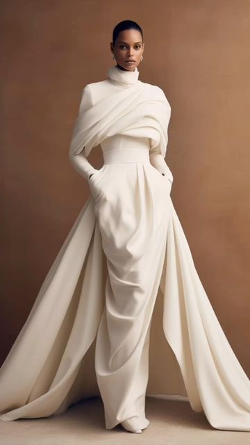 Couture Fashion Aesthetic, Boho Winter Wedding Dress, Architectural Wedding Dress, Wedding Aesthetic Dress, Art Wedding Dress, Architectural Fashion, Fashion Draping, Our Senses, Geometric Fashion