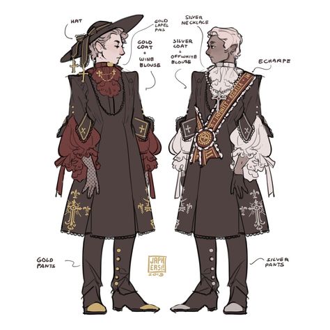 Priest Outfit Drawing Reference, Royal Oc Design, Formal Character Design, Royal Character Art, King Outfit Drawing, Coat Character Design, Victorian Character Design Male, Prince Character Design, General Outfit