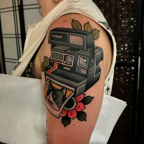 Stay Humble Tattoo, Polaroid Tattoo, Humble Tattoo, Camera Tattoo Design, Camera Tattoos, Leopard Tattoos, Literary Tattoos, Outline Tattoo, 13 Tattoos