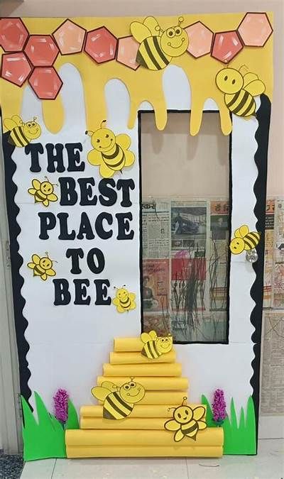 Meet the Teacher Newsletter Template Honey Bee Theme Classroom Decoration, Honey Bee Door Decoration, Bee Theme Reading Corner, The Best Place To Bee Classroom Door, Honey Bee Theme Classroom, Bee Bulliten Boards, Bee Theme Classroom Decoration Ideas, Honey Bee Classroom Decor, Honey Bee Bulletin Board Ideas