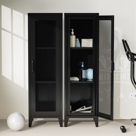 Ebern Designs Grumium Metal Freestanding Bathroom Cabinet | Wayfair Metal Mesh Door, Bathroom Storage Cabinet Freestanding, Slim Bathroom Storage Cabinet, Small Bathroom Storage Cabinet, Slim Bathroom Storage, Entryway Storage Cabinet, Bathroom Floor Storage Cabinet, Tall Bathroom Storage Cabinet, Tall Bathroom Storage