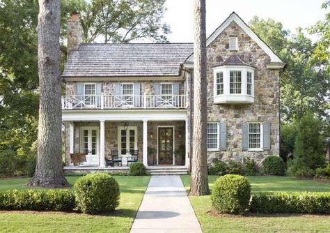 When walking my dog this week, I was intrigued to see that a home I have long admired was just put on the market. The home i... Young House Love, Shutters Exterior, Exterior Stone, Windows Exterior, Farmhouse Exterior, Stone Houses, Stone House, Exterior House Colors, Facade Design