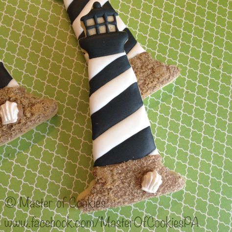 Cape Hatteras lighthouse cookies | Master of Cookies Lighthouse Cookies Decorated, Lighthouse Cookies, Business Cookies, Nautical Cookies, Sea Cookies, Fish Cake Birthday, Wave Cake, Wedding Ides, Beach Cookies