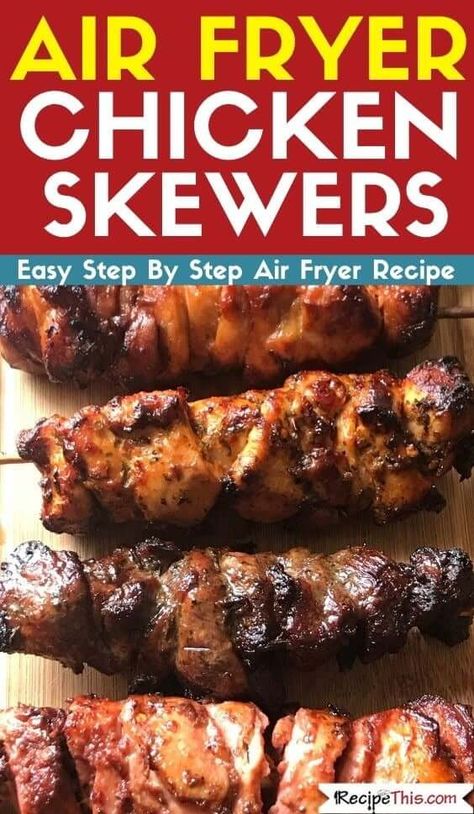 Recipe This | Air Fryer Chicken Skewers Chicken Skewers In Air Fryer, Skewers In Air Fryer, Chicken Skewer Recipe, Cooking Frozen Chicken, Air Fryer Oven Recipes, Air Fryer Oven, Air Fry Recipes, Skewer Recipes, Air Fried Chicken