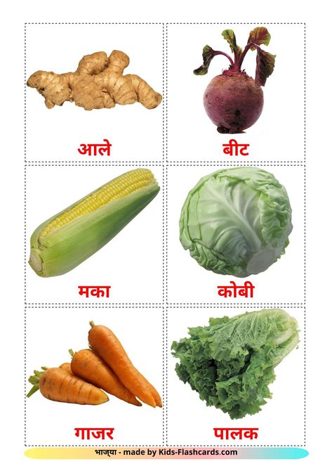 29 Free Vegetables Flashcards in marathi (PDF files) Learn Marathi, Indian Spices List, Spices List, Vegetables Flashcards, 2 Letter Words, Activities For One Year Olds, Vegetable Coloring Pages, List Of Spices, Fruit Names