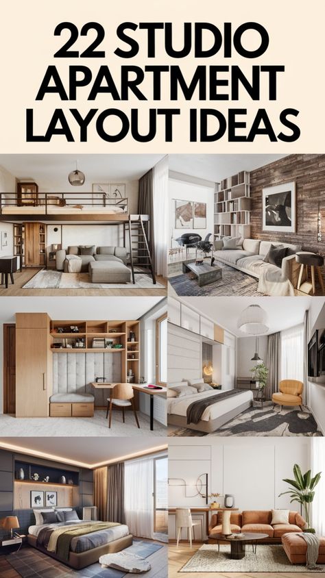 Studio apartment layout ideas for smart and stylish living! Whether you need a long, narrow or square floor plan, the right design ideas will help you optimize your small space. Explore open-concept small spaces with room dividers, kitchen setups, and cozy bedroom designs for a comfortable home. Luxury Studio Apartment Layout, Living Room Kitchen Open Concept Small Apartment Layout, Long Studio Apartment Layout, Duplex Apartment Ideas, Studio Apartment Layout Floor Plans, Japanese Apartment Layout, Small Studio Apartment Layout, Studio Apartment Floor Plan, Tiny Studio Apartments Layout