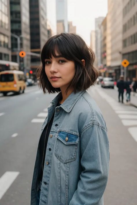 50 Medium Length Layered Haircuts for a Trendy Look Fall 2024 Shoulder Length Hair, Layered Bob With Bangs Straight Hair, Layered Bob Face Framing, Short Hairstyle Inspiration, Short Bangs Medium Hair, Bob Length Haircut, French Bob With Glasses, Short Haircuts For Women With Bangs, One Length Bob Medium