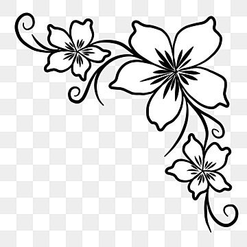 Flower Png Images Black And White, Flower Border Black And White, Corner Floral Designs, Corner Designs Border Flowers, Flower Corner Drawing, Beautiful Flowers Drawing Design, Flower Border Design Drawing, Flower Border Design Simple, Drawing Outlines Sketch